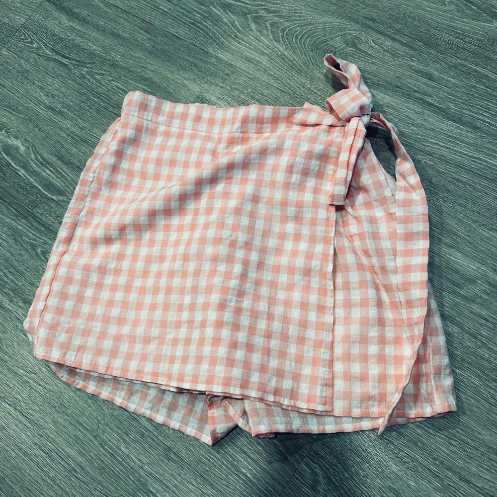 Pink Gingham Wrap Skort
